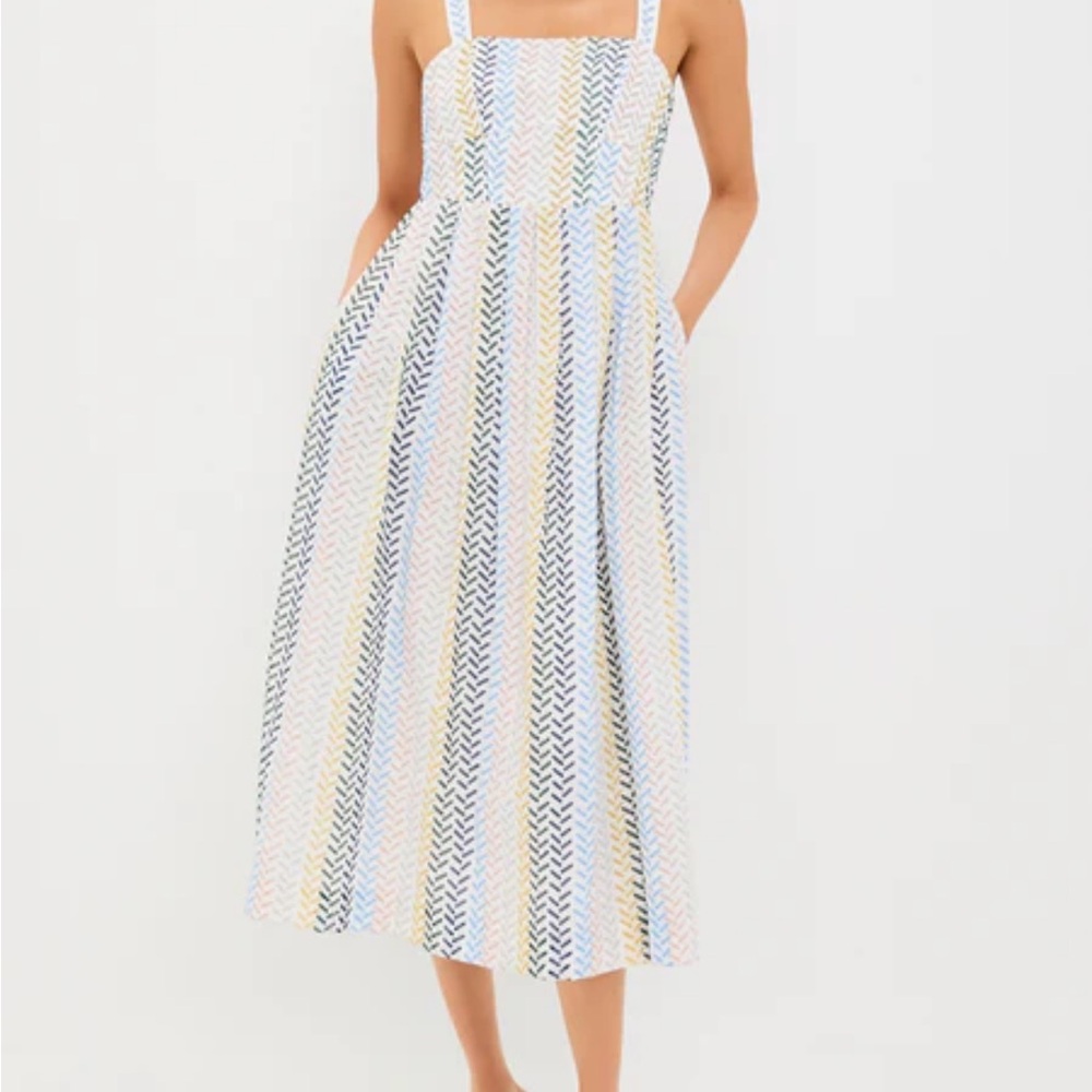 Tuckernuck Lorenza Embroidered Pastel Striped Midi Dress